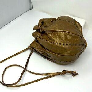 Walter Katten Pewter Bronze Gold Cinch Bucket Crossbody Bag